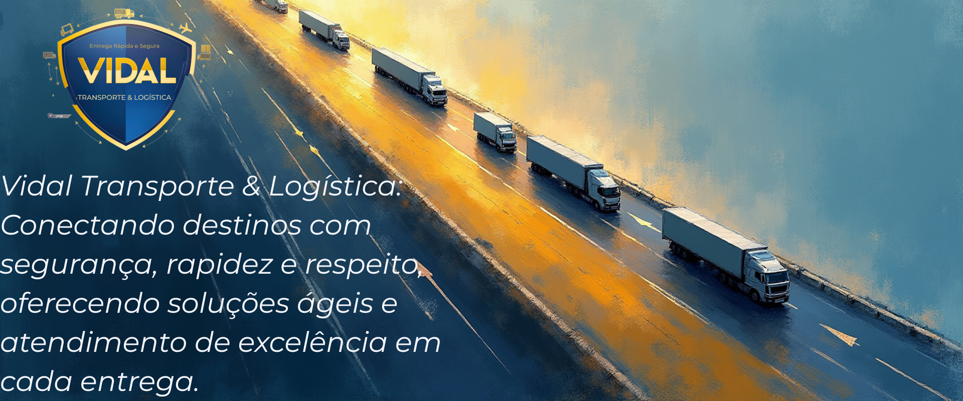 Caminhões da Vidal Transportes em movimento, simbolizando agilidade e entrega segura.